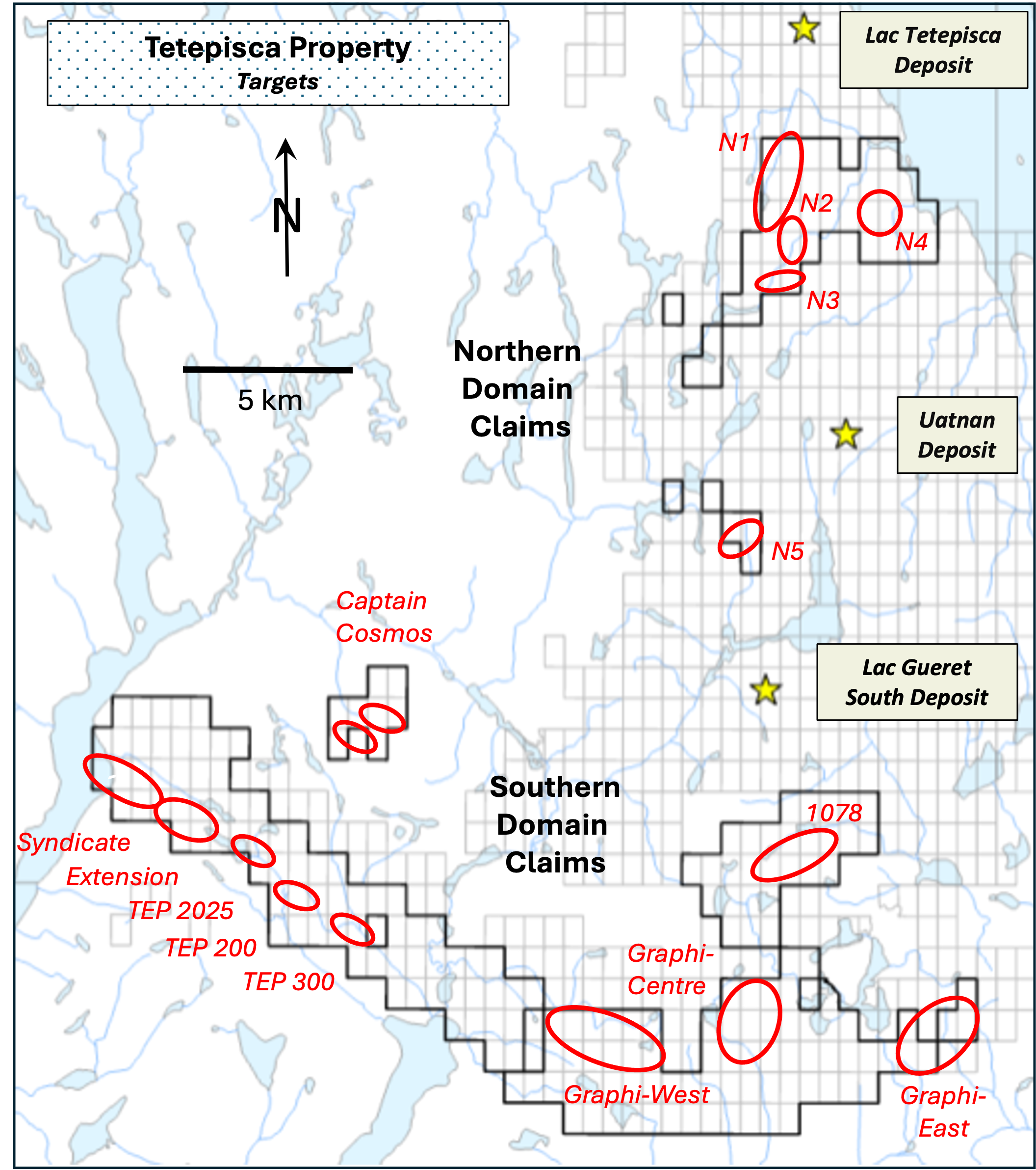 Tetepisca Property Targets — Northern and Southern Domain Claims